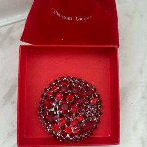 Vintage Christian Lacroix Red Brooch Pin 2.5"